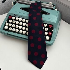 Perry Ellis Men's Silk Tie Black with Red Polka Dots Classic Width